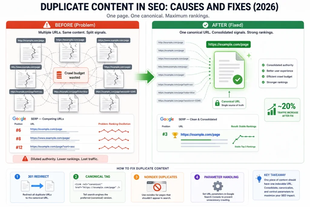 Duplicate Content in SEO: Causes and Fixes (2026)