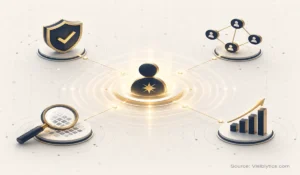 Entity authority signals guide feature image showing verification network with trust badges and relationship nodes on cream background