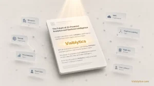 Abstract signal strength visualization showing a central glowing beacon labeled "Visiblytics" radiating strong golden waves surrounded by dimmer, weaker signal points, representing entity salience and content prominence. Source: Visiblytics.com.