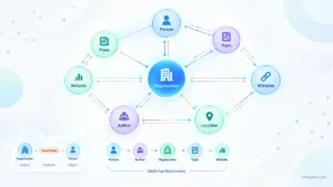 Entity relationships in knowledge graphs concept illustration.