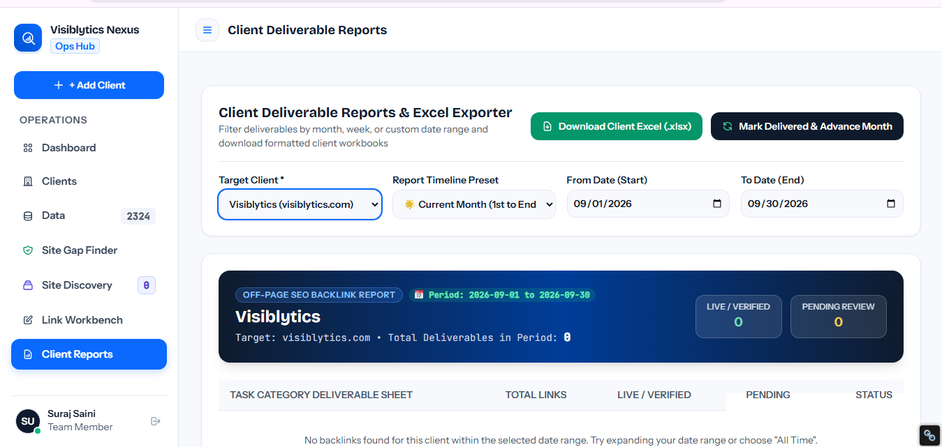 Visiblytics Nexus Client Deliverable Reports and Excel Exporter